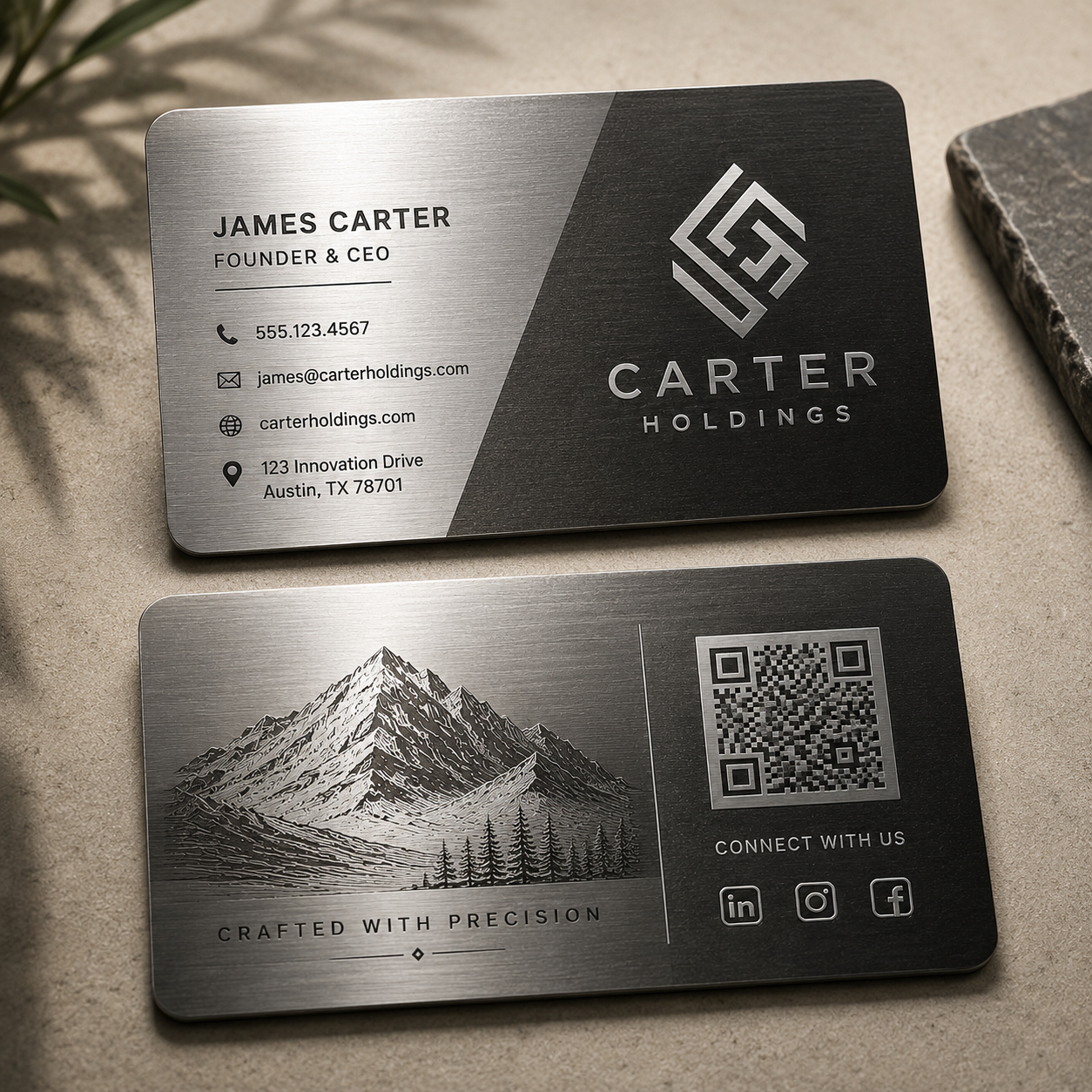 50 Reverse Black Metal Business Cards