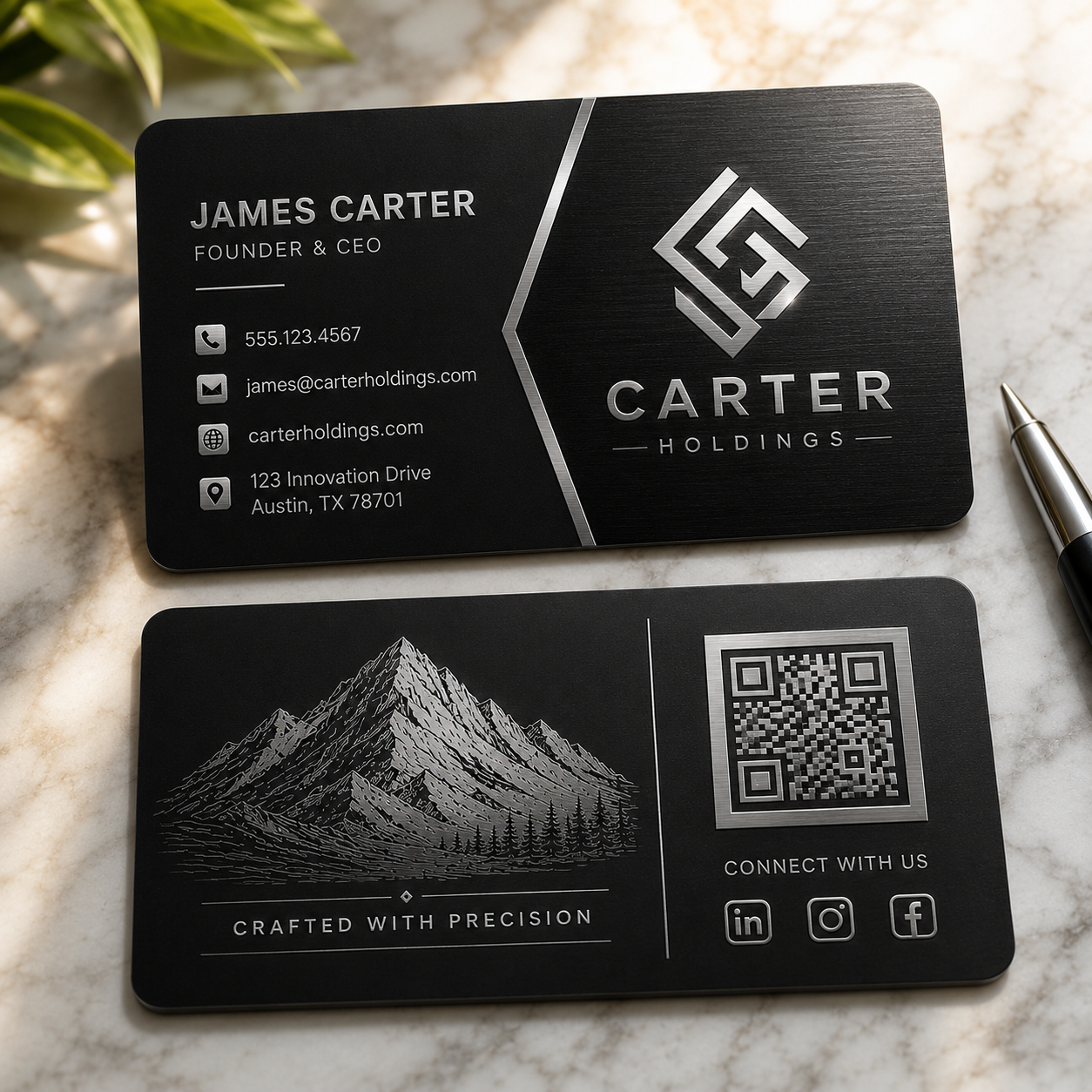 50 Custom Black Metal Business Cards