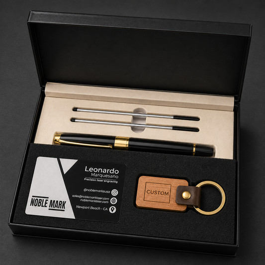 Executive Gift Set with 30 Custom Black Metal Business Cards